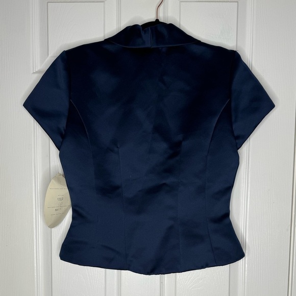 WATTERS AND WATTERS NWT Vintage Navy Satin Dress Top Rhinestone Buttons Size 10 - Picture 2 of 8